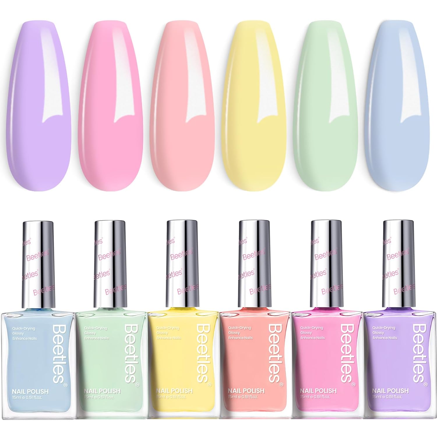 Beetles Pastel Nail Polish Set -6 Colors Pink Blue Yellow Nude Pink Purple Nail Polish Set Quick Dry Finger DIY Air Dry Nail Art Salon Home Pastel Reverie Gift for Women - Image 8