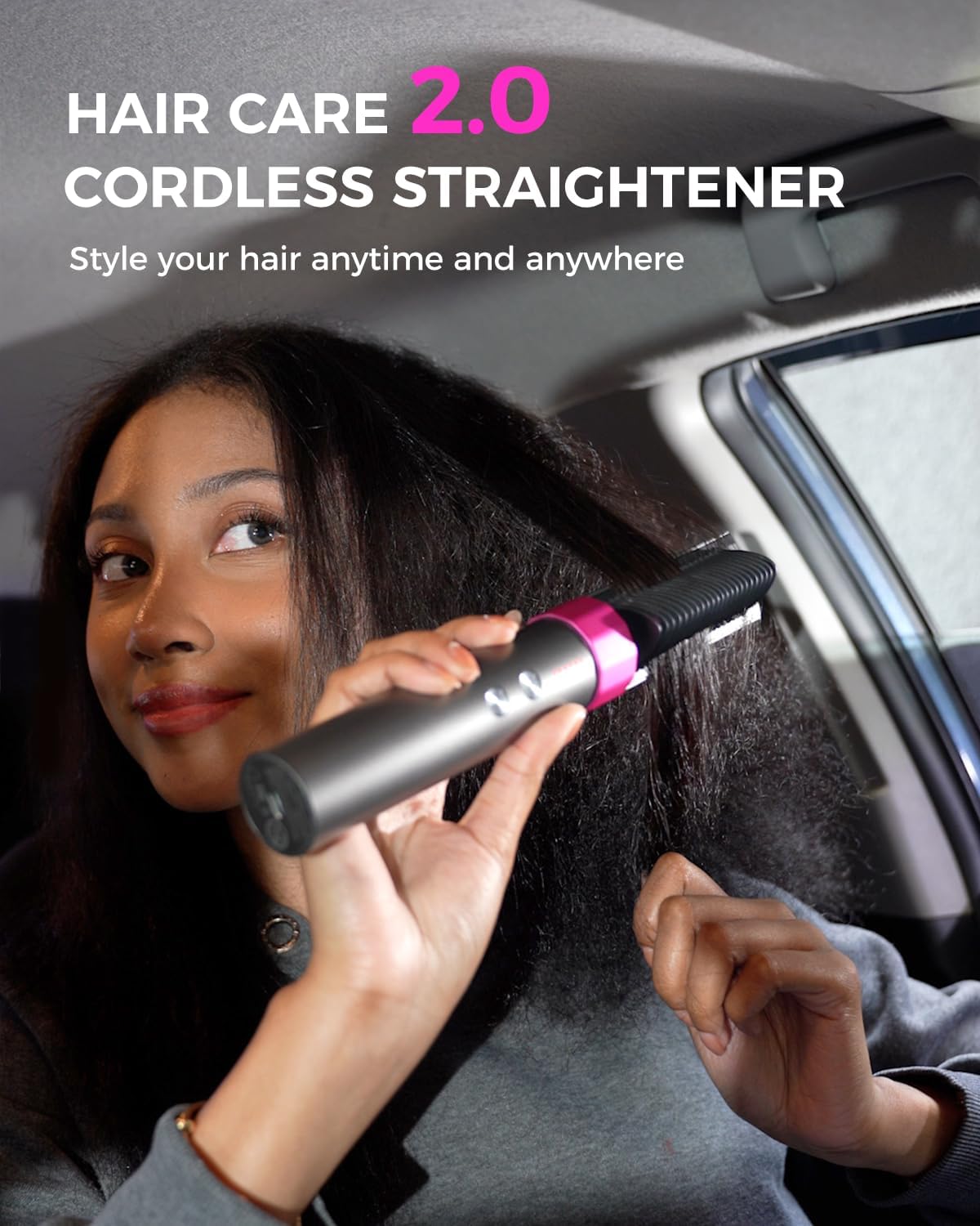Cordless Hair Straightener Brush, Portable Straightening Brush for Travel, 100 Million Negative Ionic Mini Hair Straightener Comb for Women, with 6 Temps & 20s Fast Heating, Anti-Scald - Image 2