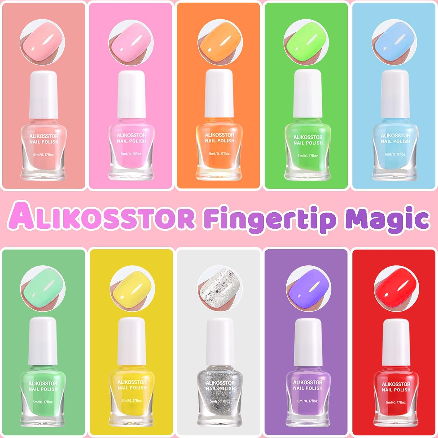 Kids Nail Polish Set for Girls - 10 Rainbow Colors Non-Toxic Quick Dry Peel Off Water Based Nail Polish Toys Kit for Toddler Teen Party - Image 2
