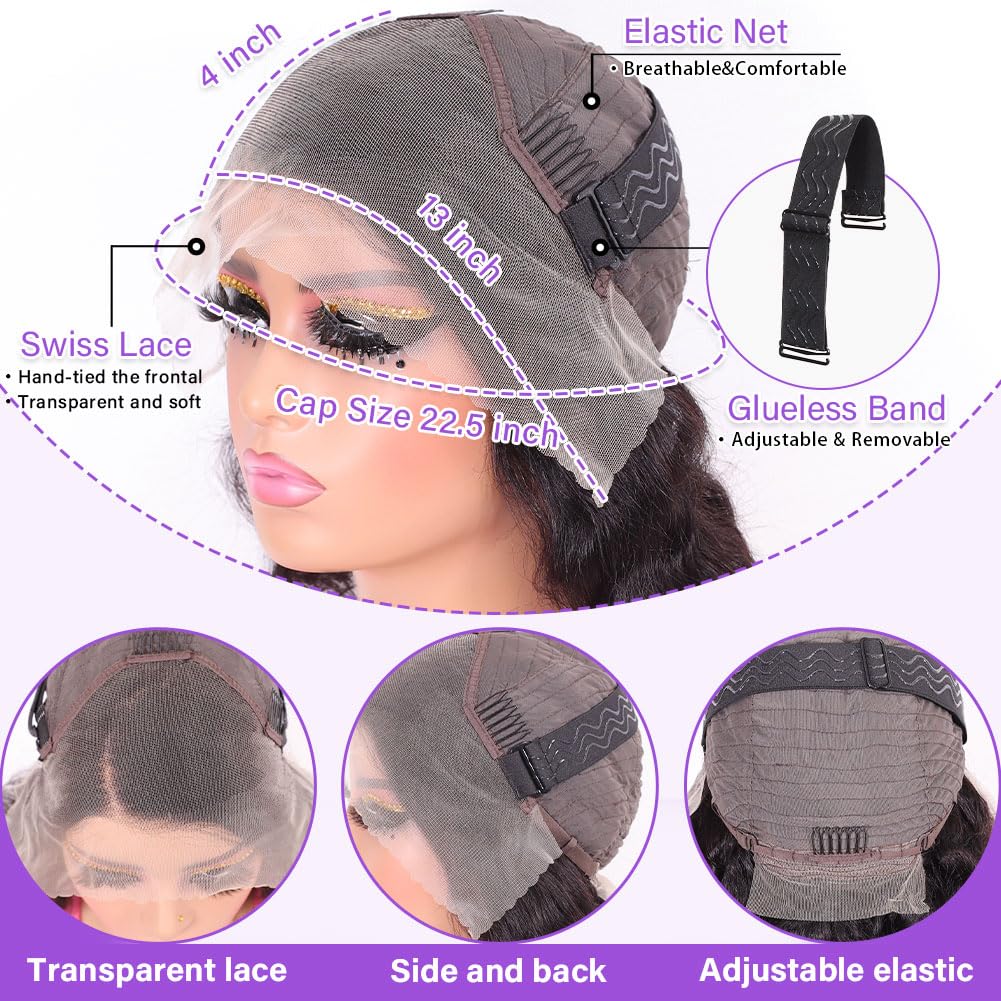 Hihmarm Body Wave Bob Wig Human Hair 13x4 HD Lace Front Wigs Human Hair Pre Plucked 180% Density Glueless Wig Bob Wigs for Black Women Body Wave Lace Frontal Wigs Human Hair Natural Black 14 Inch - Image 4