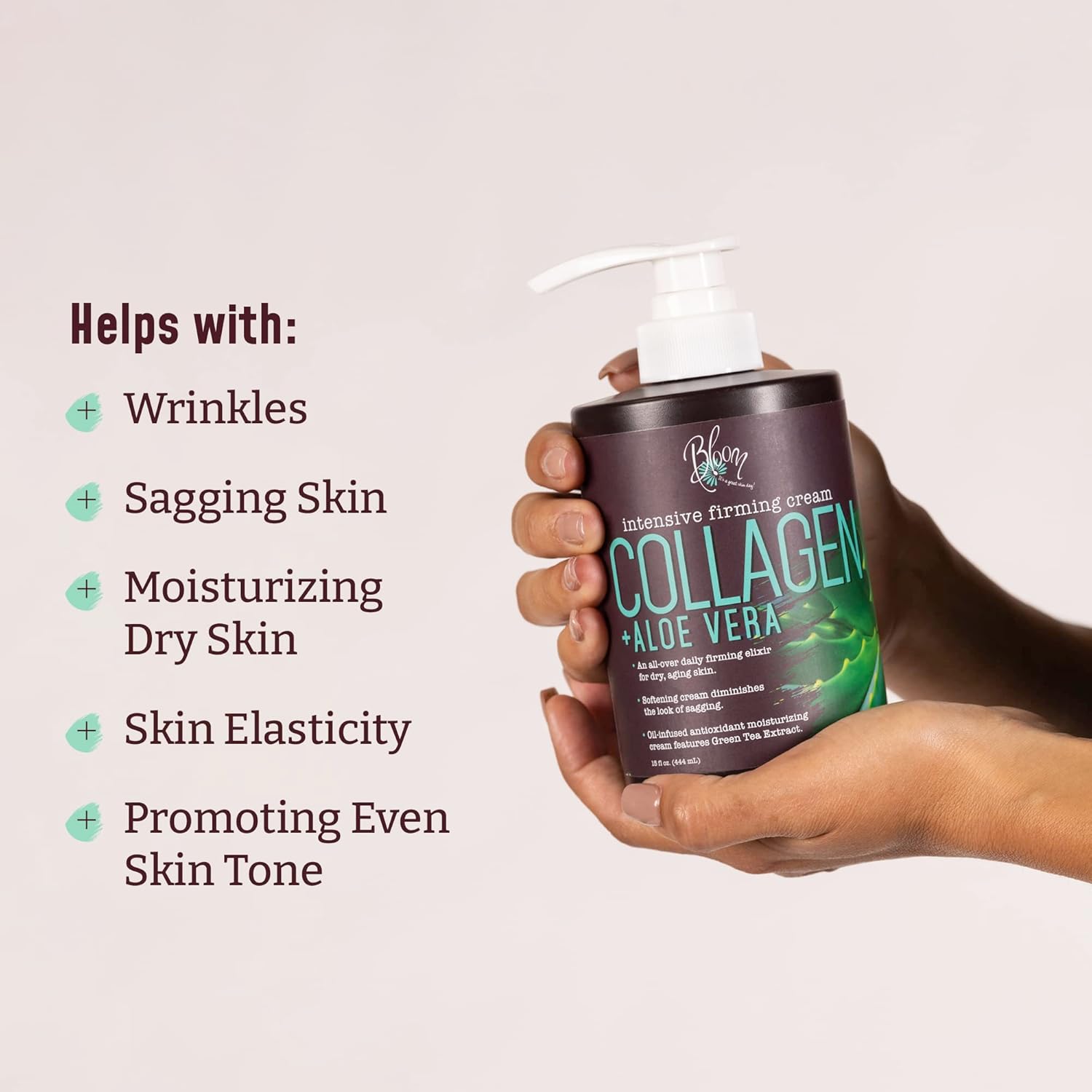 BLOOM IT'S A GREAT SKIN DAY! Collagen Cream + Aloe Vera Moisturizer Body Lotion & Face Cream | Dry Skin Rescue | Skin Tightening Cream | Skin Firming + Tightening Lotion, 15 Oz - Image 3