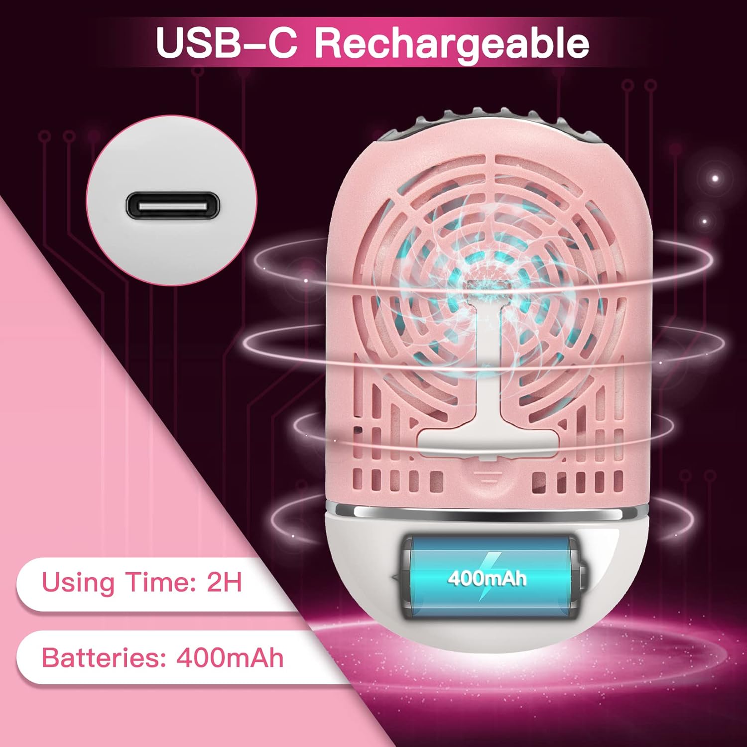 Lash Fan Mini Portable Eyelash Fan Handheld for Eyelash Extension Rechargeable USB C Air Cooling Blower with Built in Sponge Lash Extension Application(Pink) - Image 3