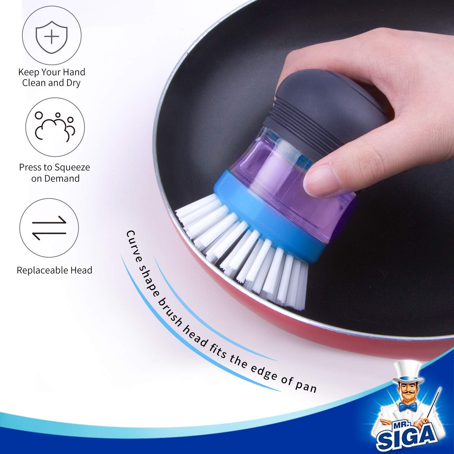 MR.SIGA Soap Dispensing Palm Brush Storage Set, Kitchen Brush with Holder for Pot Pan Sink Cleaning, 1 Set - Image 5