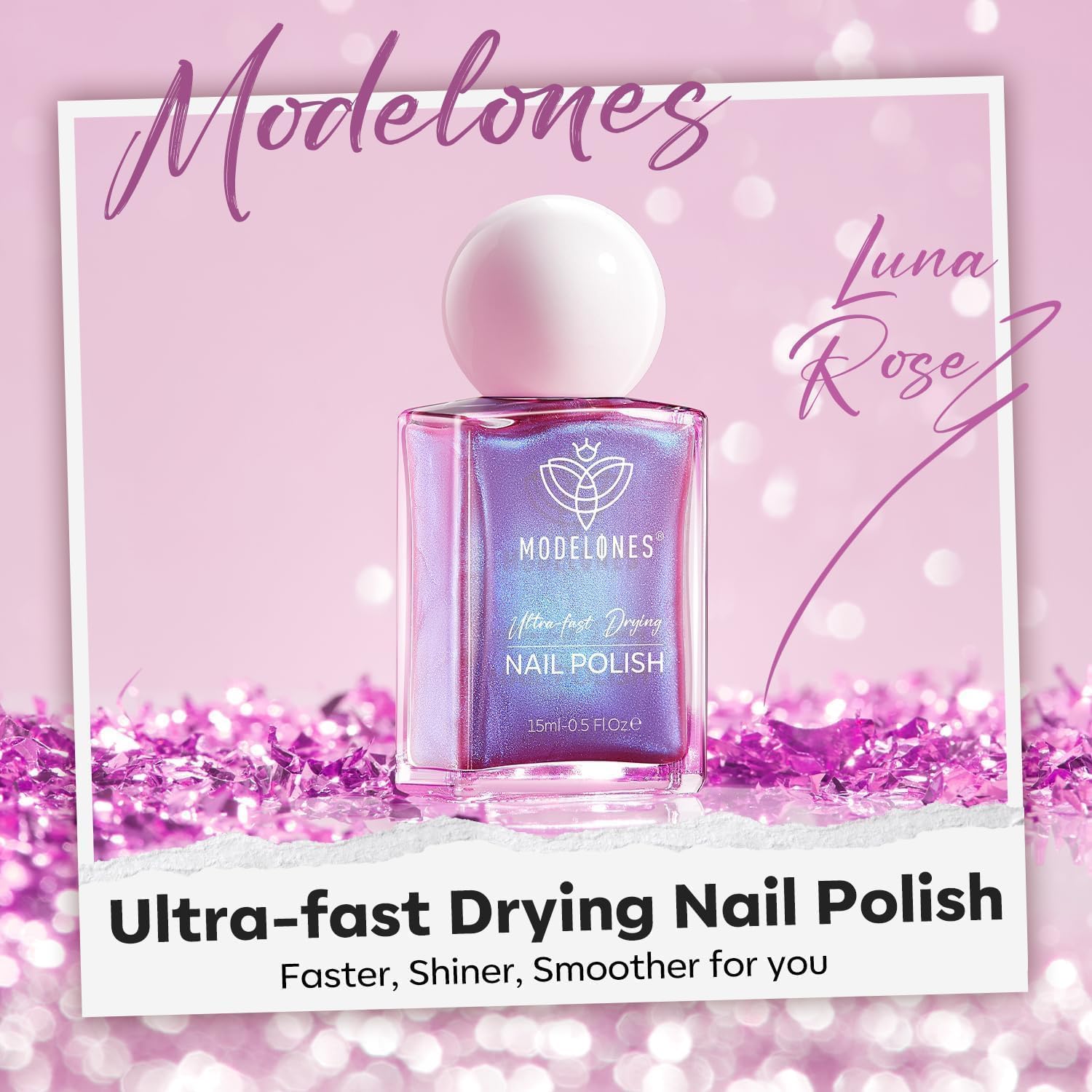 modelones Chrome Purple Nail Polish, 15 ml Quick Dry Nail Polish Mermaid Iridescent Shimmer Pearl Purple Nail Lacquer Long Last Shine Nail Art DIY Home Manicure Gift for Women Girls 0.5 Fl Oz - Image 3