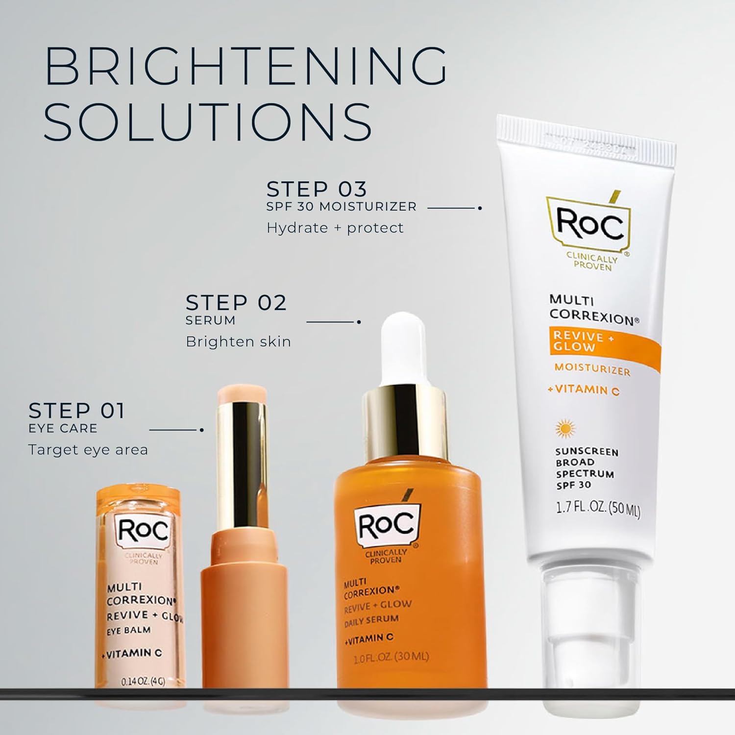 RoC Multi Correxion Revive + Glow Vitamin C Broad Spectrum SPF 30 Moisturizer (1.7 oz) with Retinol Eye Cream Packette - Image 8