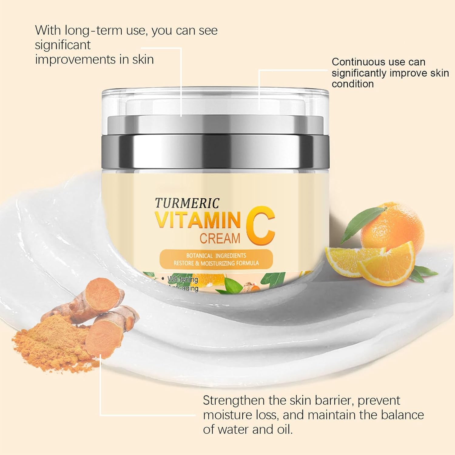 Turmeric Vitamin C Face Cream, Anti-Aging Turmeric Cream, Firming Skin, Improve Acne and Reduce Dark Spots, Even Skin Tone, Turmeric Vitamin C Cream Deeply Hydration,Repair Improve Dull Skin - Image 6