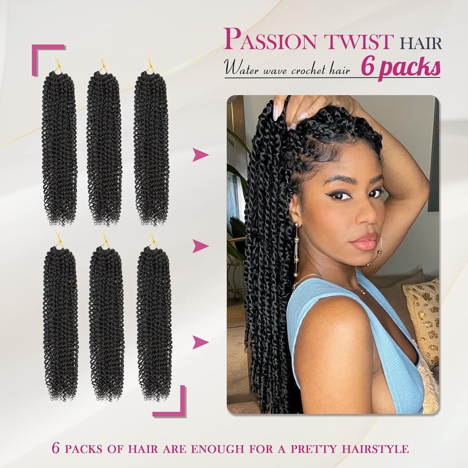 Dansama Passion Twist Hair Water Wave Crochet Hair for Black Women, Long Bohemian Braiding Hair for Boho Locs, Faux Locs, Butterfly Style Crochet Braids Hair Extensions (18inch, 1B, Economy Pack) - Image 2