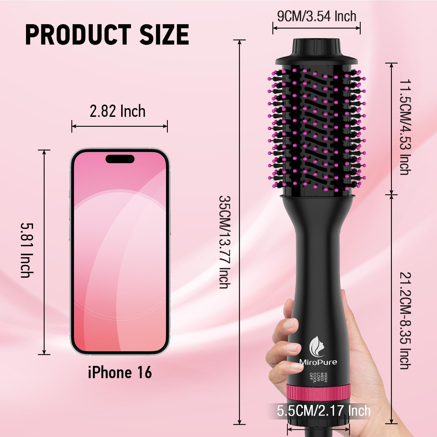 Hair Dryer Brush, MiroPure 4-in-1 Hair Brush Blow Dryer with 4 Speed Temp Settings, One Step Hair Dryer and Styler Volumizer, Hot Air Straightener Brush for Smooth Frizz-Free Blowout, Black Red - Image 5
