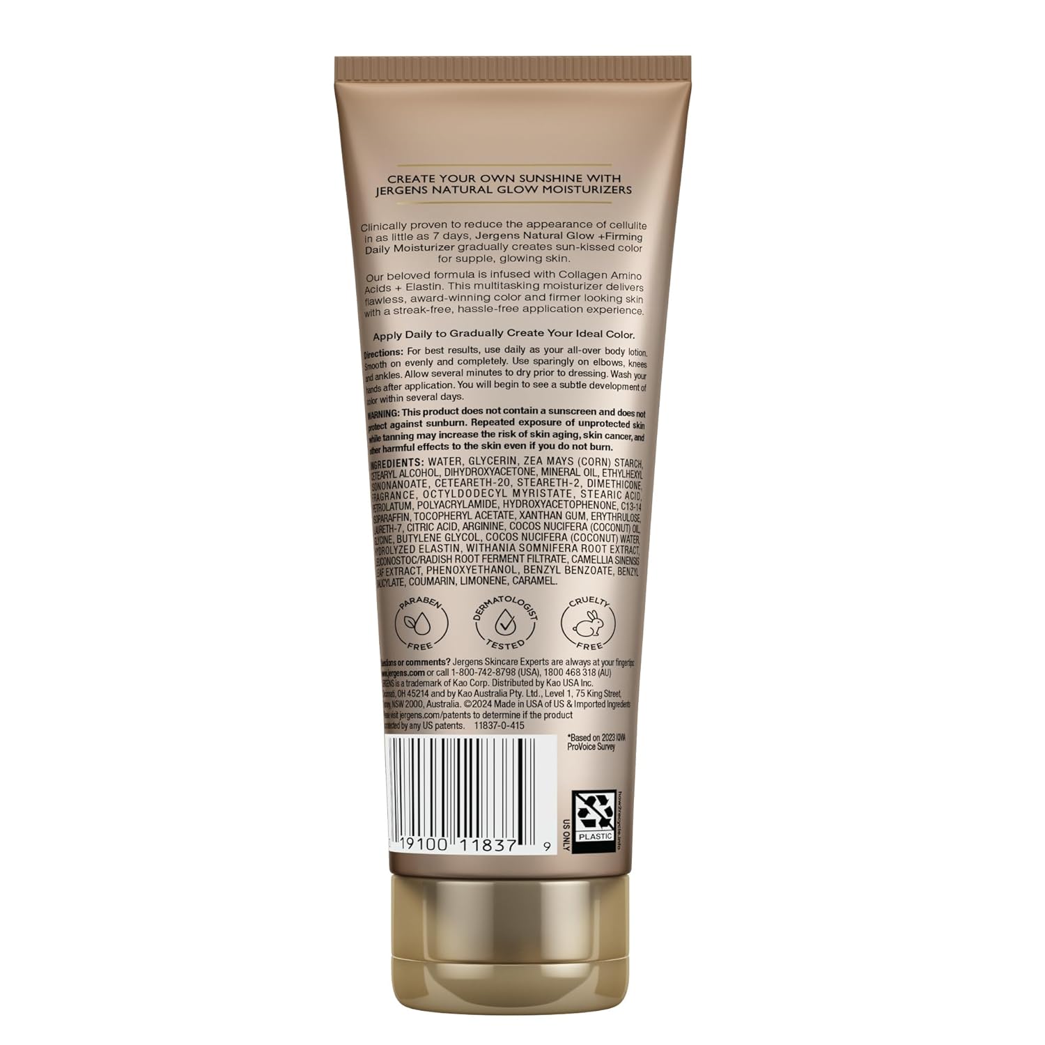 Jergens Natural Glow +Firming Self Tanner Body Lotion, Fair to Medium Skin Tone, Sunless Tanning Moisturizer with Collagen and Elastin. Helps to Visibly Reduce Cellulite, 7.5 Fl Oz (Pack of 2) - Image 12