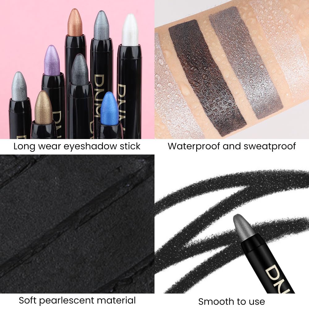evpct Pearl Black Shimmer Cream Eye Shadow Brightener Sticks Set for Eyes, Black Shimmery Matte Pencil Eye shadow Applicator Stick Pen Palette Makeup Waterproof sombras en crema para ojos 03# - Image 4