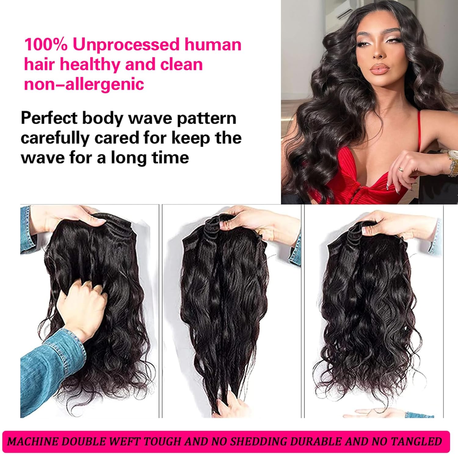 Rao 12A Body Wave Human Hair Bundles 22 24 26 Inch 3 Pcs Natural Black - Image 4