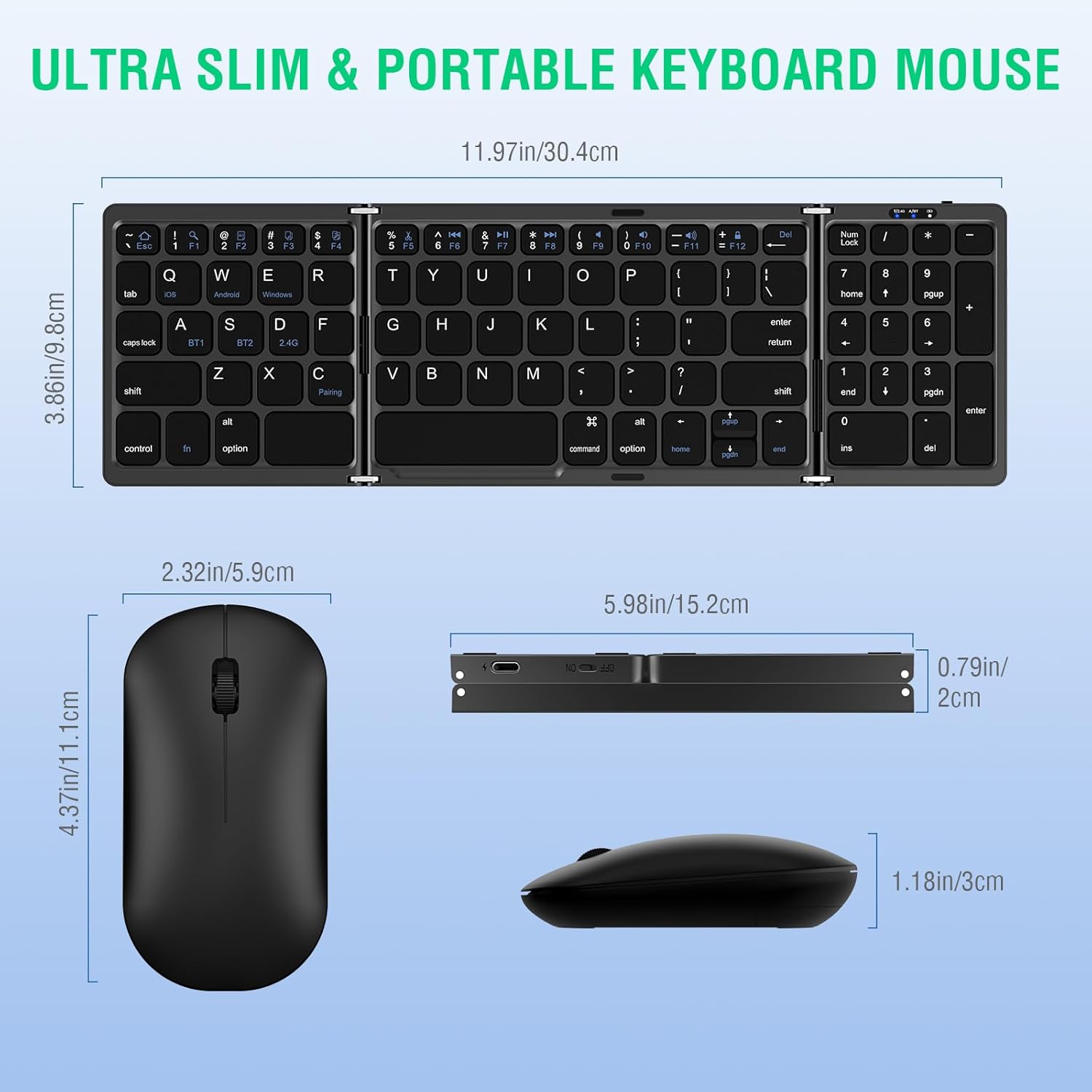 Foldable Keyboard and Mouse, EDJO Folding Wireless Keyboard Mouse Combo with Portable Case, Rechargeable 2.4G+Bluetooth Multi-Device Combo for Windows, iOS, Android, MacOS PC/Laptop/Tablet - Image 6