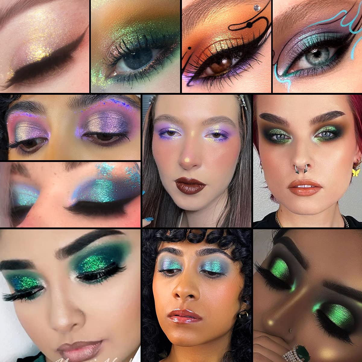Green Eyeshadow Shimmery, Highly Pigmented Metallic Eye Glitter, Long Lasting Forest Green Sparkly Duo Chrome Eyeshadow Palette, Smooth Chameleon Glitter Eye Shadow for St Patrick’s Day, Talc Free#4D - Image 6