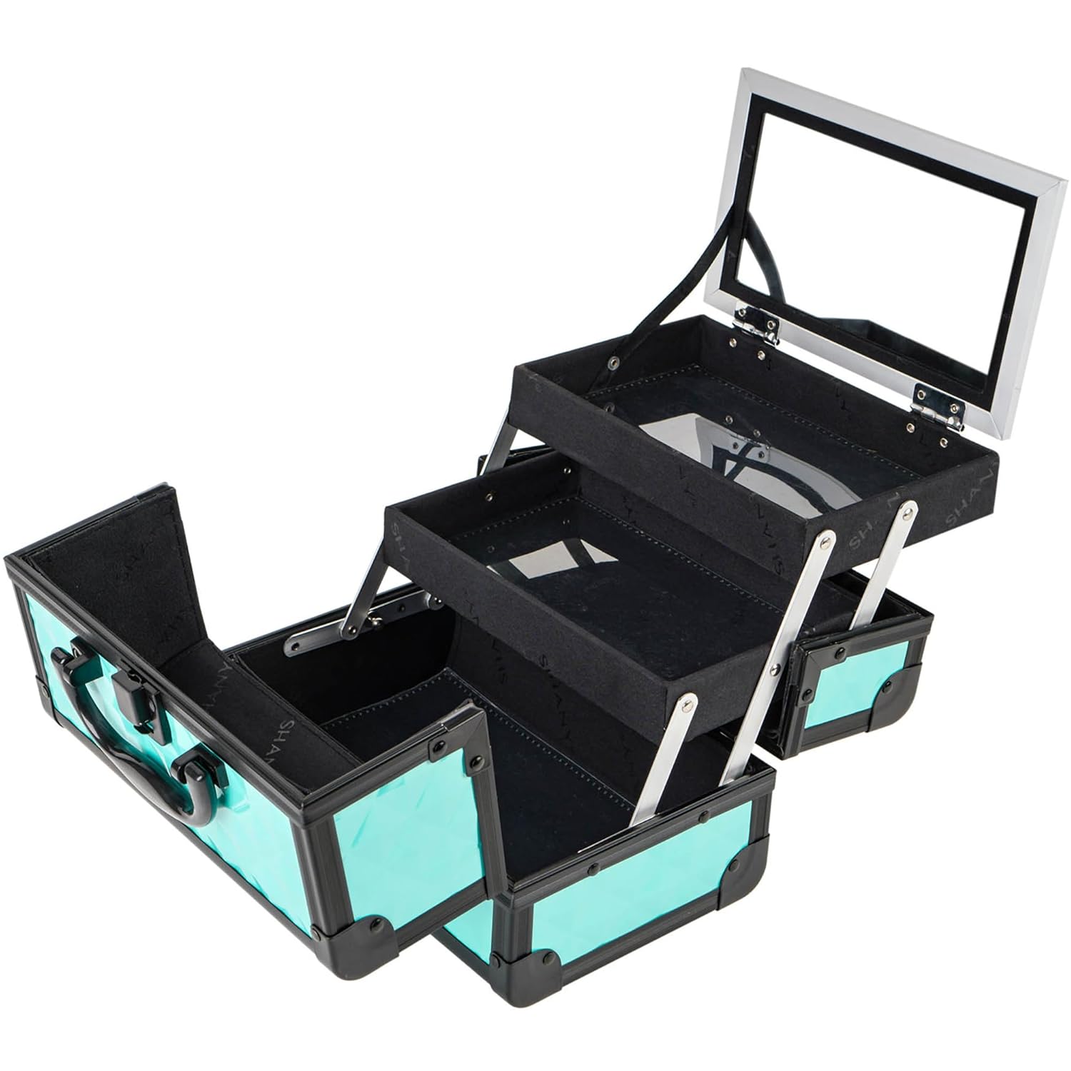 SHANY Chic Makeup Train Case Cosmetic Box Portable Makeup Case Cosmetics Beauty Organizer Jewelry storage with Locks, Multi trays Makeup Storage Box with Makeup Mirror - Turquoise - Image 5