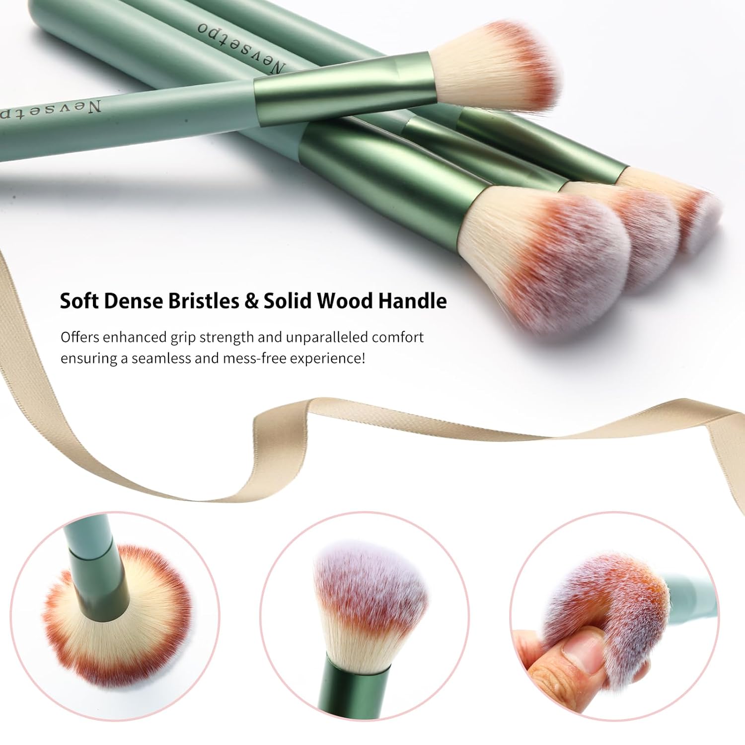 28-Piece Professional Makeup Brush Set with Beauty Blenders and Travel Bag Green - Image 5