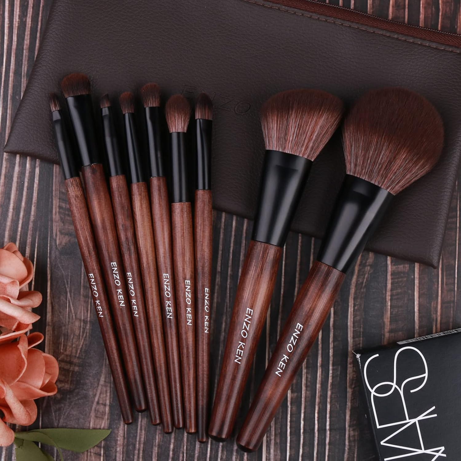 Bamboo Makeup Brushes Set Professional, Sable Makeup Brush Set with Case by Luxury ENZO KEN, Cosmetic Brushes Makeup Set, Make up Brushes Set Professional, Natural Hair Makeup Brush Set Professional. - Image 2