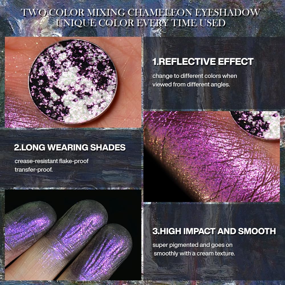 ecofavor High-Pigment Metallic Purple Eyeshadow Palette - Color-Shifting Duochrome with Sparkling Glitter, Black Base, Iridescent Gothic Professional Makeup for Bold Eye Looks, #13 - Image 2