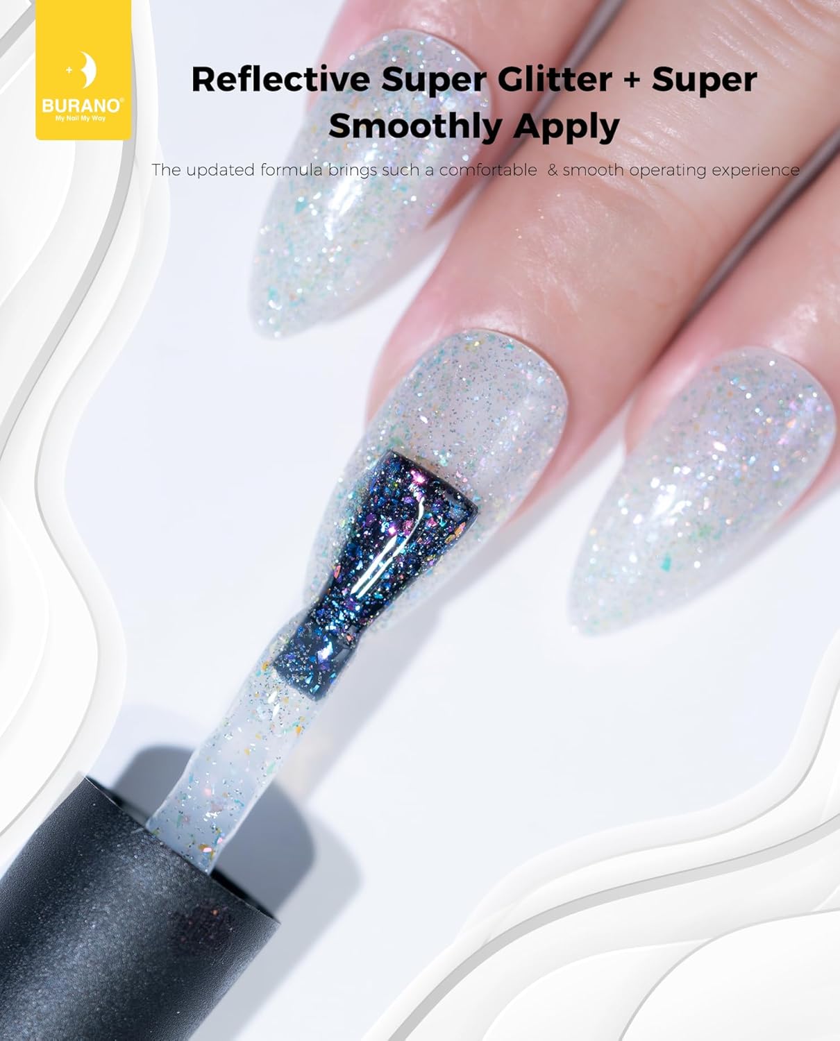 BURANO Holographic Gel Polish, Reflective Glitter Gel Polish 7.3ml UV LED White Silver Glitter Gel Nail Polish for Home DIY, Diamond Gel Nail Polish Curing Required (YH11) - Image 6