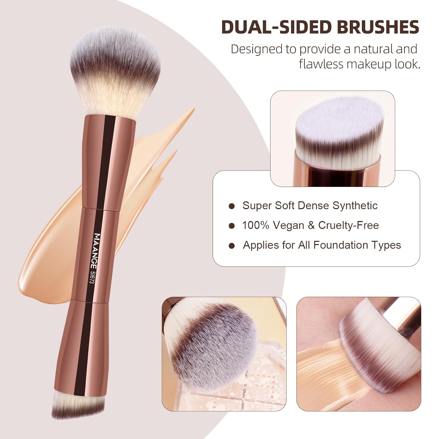 MAANGE 20 PCS Foundation Makeup Brush Set, Double-ended Kabuki Contour Brush for Liquid Powder Concealer Blending Blush Face Makeup Tools (Coffee) - Image 5