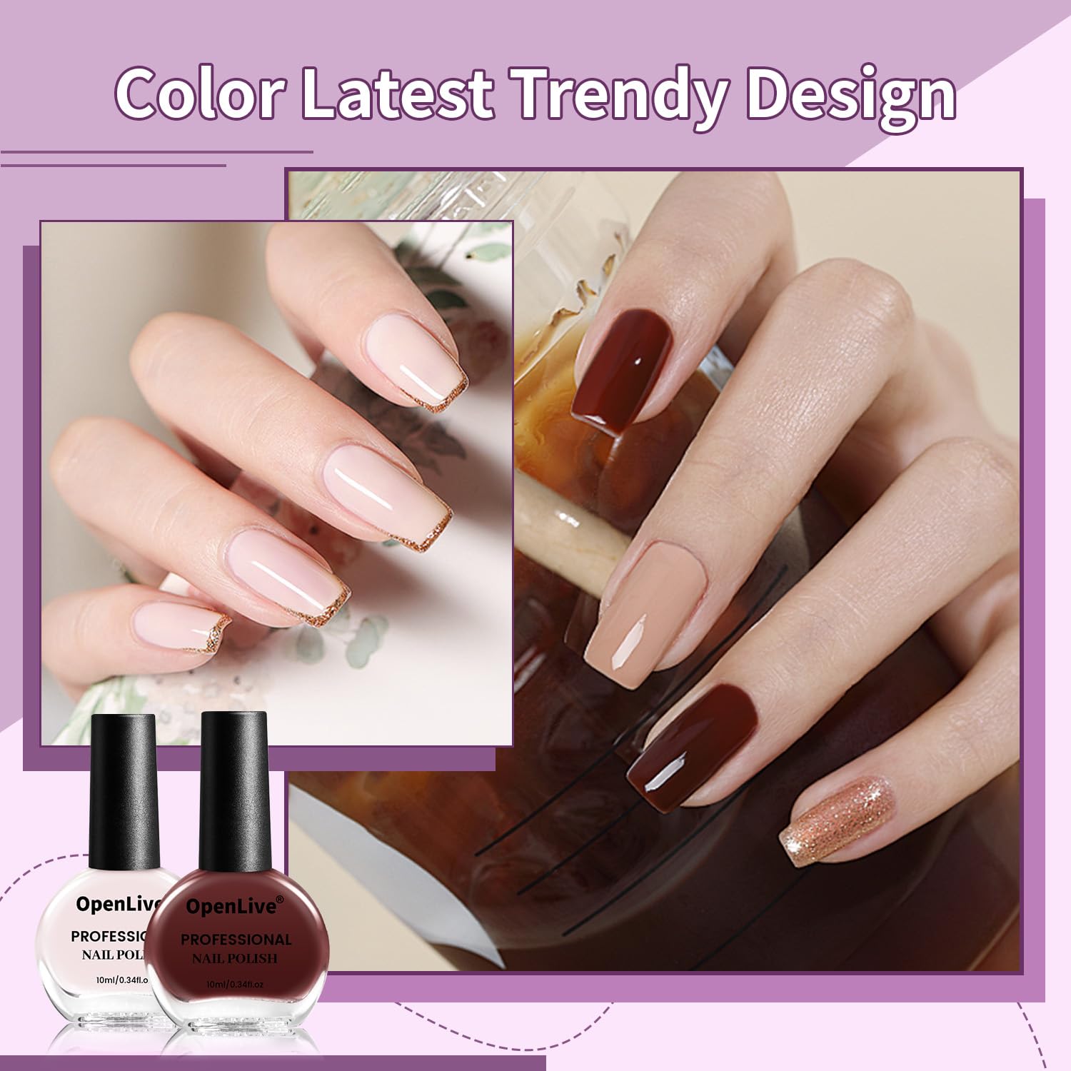 10ml Nude Pink Nail Polish Set 6 Colors Brown Red Purple All Seasons Neutral Color Quick Dry Nail Polish Set for Women Salon DIY Nail Art - Image 4