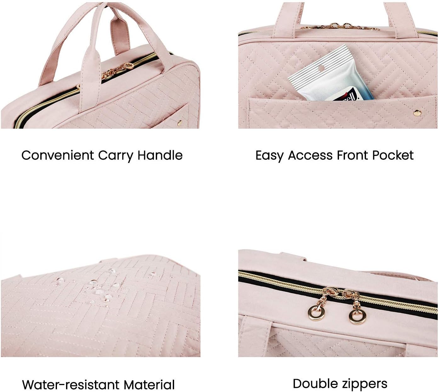 BAGSMART Toiletry Bag Travel Bag with Hanging Hook, Water-resistant Makeup Cosmetic Bag Travel Organizer for Accessories, Shampoo, Full-size Container, Toiletries (Baby Pink, Medium) - Image 6