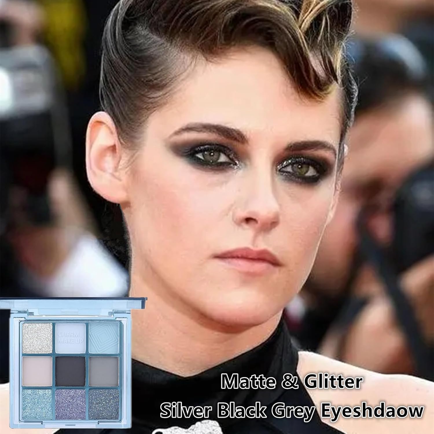 Go Ho 9 Colors Light Blue Grey Black Silver Powder Eyeshadow Palette,Matte&Shimmer&Glitter Eyeshadow Makeup Palette,Waterproof Daily Shades Eye Shadow Make up,14 - Image 3