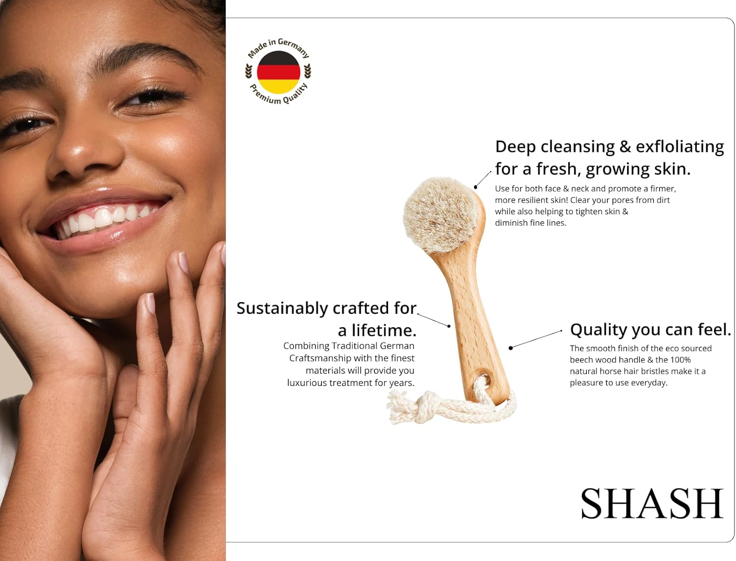 Since 1869 Hand Made in Germany - Sustainable Exfoliating Face Brush, Scrub Cleansing Brush, Exfoliates Skin to Help Reduce Flaking, Fine Lines, Supports Glowing Complexion (Medium Horse Hair Bristle) - Image 3