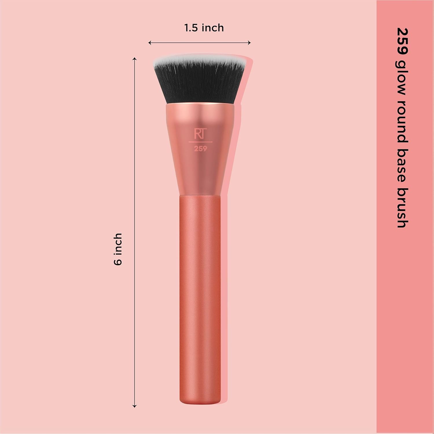 Real Techniques Glow Round Base Makeup Brush, For Liquid & Cream Makeup, Flat Top Foundation Brush For Buffing & Blending Up Coverage, Dense, Synthetic Bristles, Vegan & Cruelty Free, 1 Count - Image 5