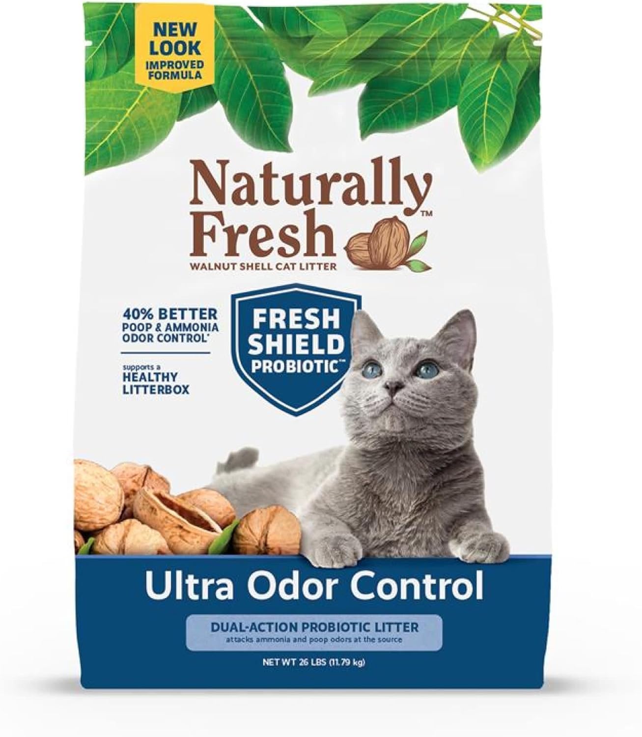 Naturally Fresh Cat Litter Made From Walnut Shells, Multi-Cat, Ultra Odor Control, Unscented, Upcycled, Sustainable, 26 Lbs