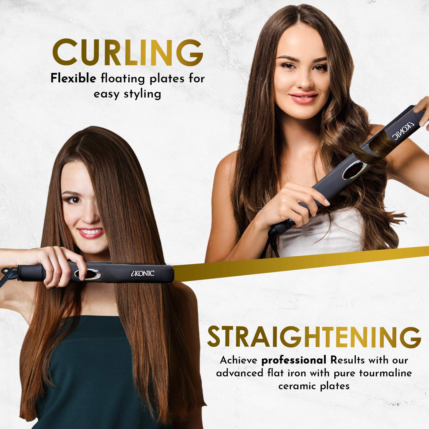 IKONIC 100% Pure Ceramic Hair Straightener & Flat Iron – 1” Floating Curved Plates, Fast Heating, Anti-Static Infrared Hair Iron – Frizz-Free, Sleek Hair Styling Tool for Women & Professionals - Black - Image 7