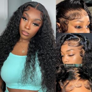 13x6 Deep Wave Lace Front Wigs Human Hair HD Lace Front Wigs Human Hair for Women Deep Curly Human Hair Wig Pre Plucked with Baby Hair 180% Water Wave Lace Front Wigs 24inch