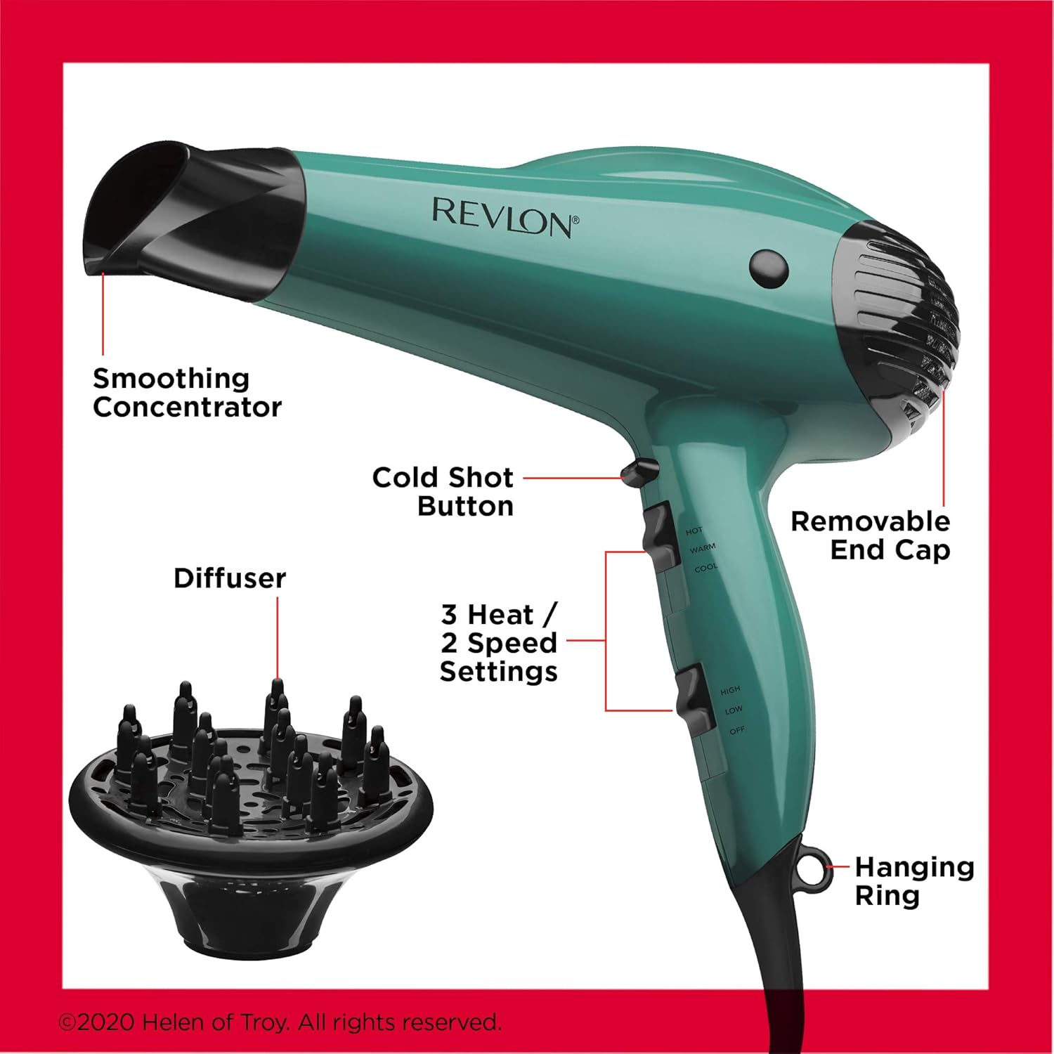 Revlon Volume Booster Hair Dryer | 1875W for Voluminous Lift and Body, (Green) - Image 6