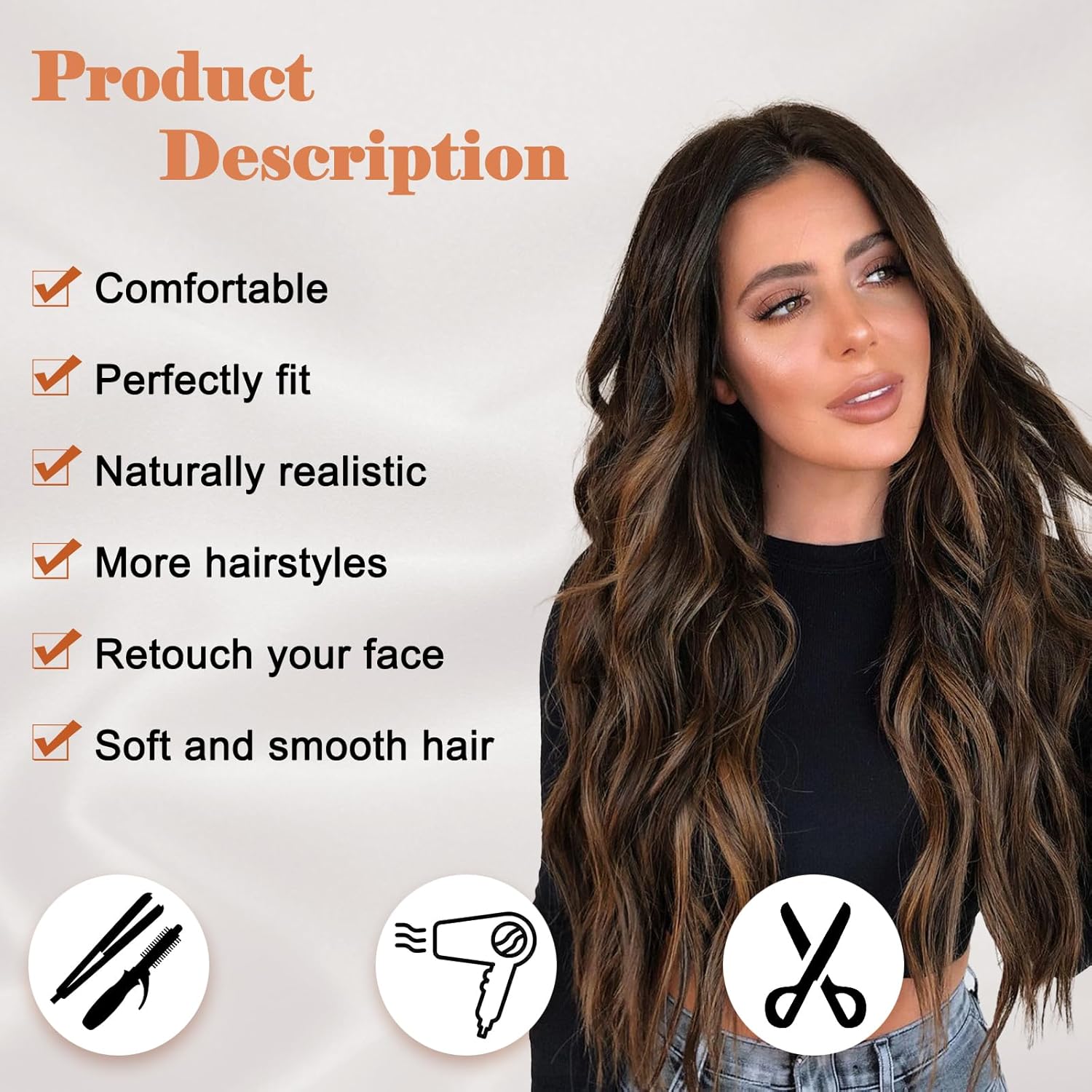 NAYOO 26 Inch Long Curly Middle Part Synthetic Heat Resistant Fiber Wig for Women - Daily Use Party Wig in Dark Brown - Image 2