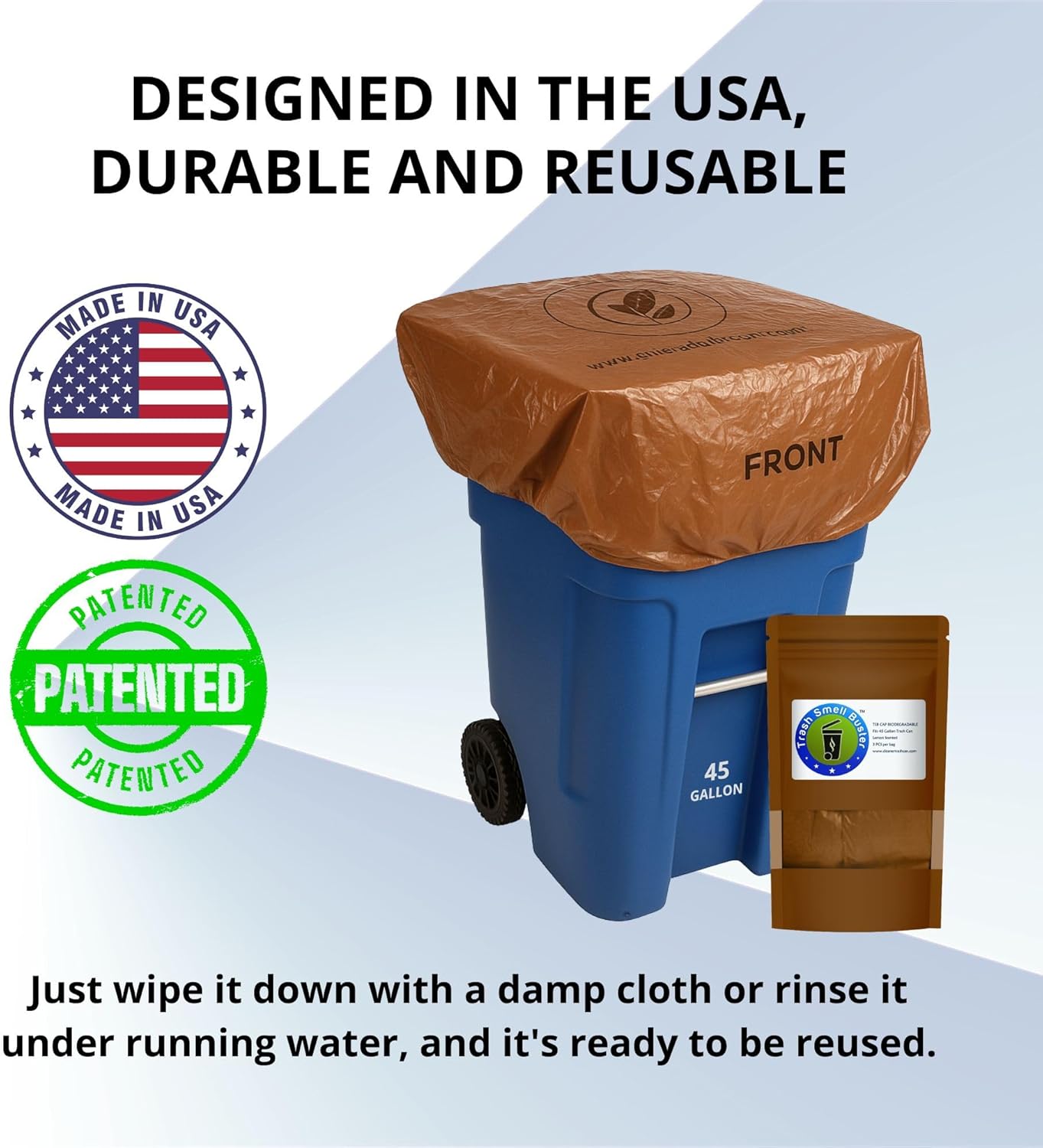 Trash Can Cover, Biodegradable Odor Eliminating Bag with Elastic Rubber Band, Eliminates Odor from Trash, Lemon Scented, Durable, Effective, 45 Gallon, 3 per Bag - Image 5