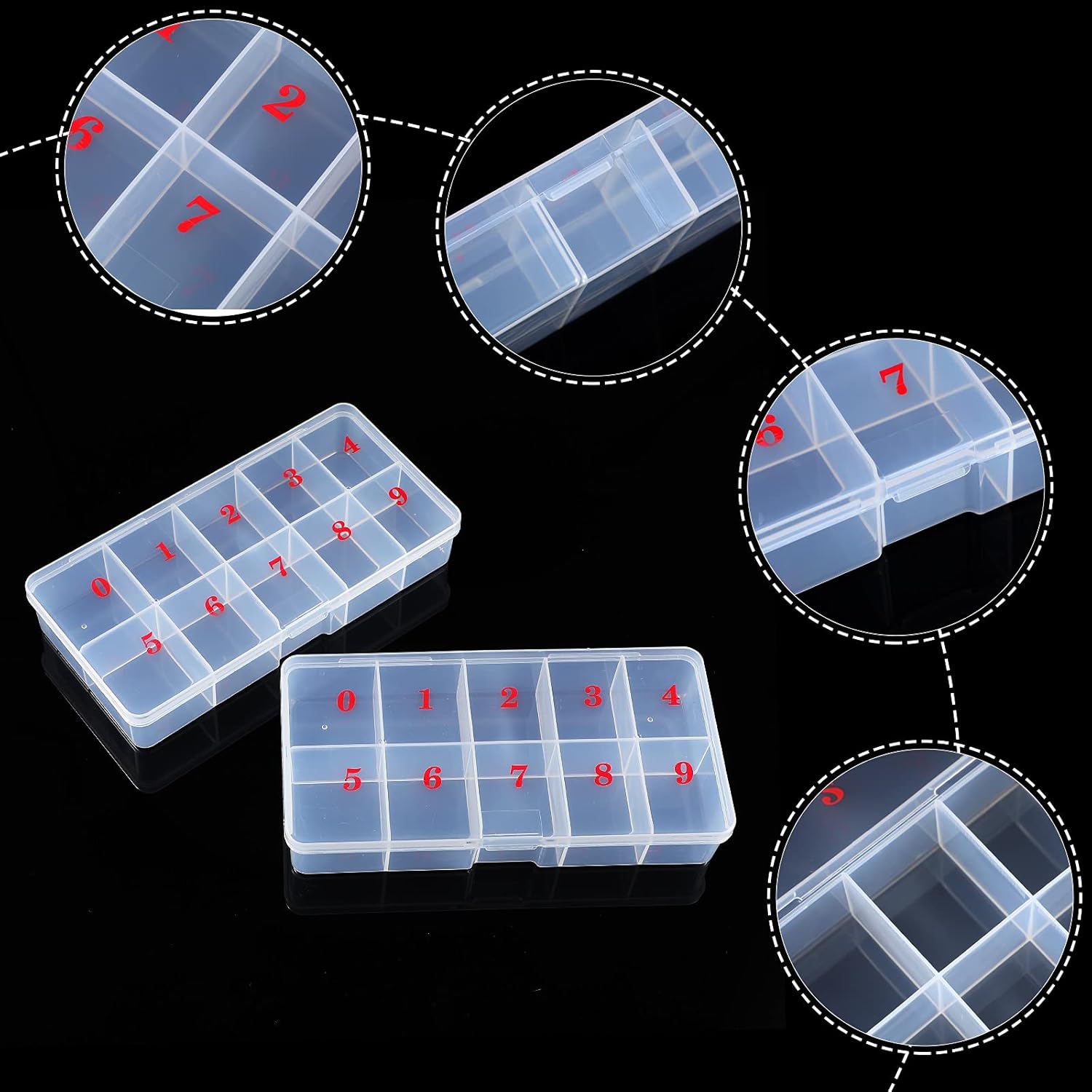 2 Pieces Nail Tip False Empty Tips Organizer Storage Box with 10 Number Spaces Storage Case Container Nail Plastic Grid Box for Fingernail Crystal Jewelry Accessories(White) - Image 3