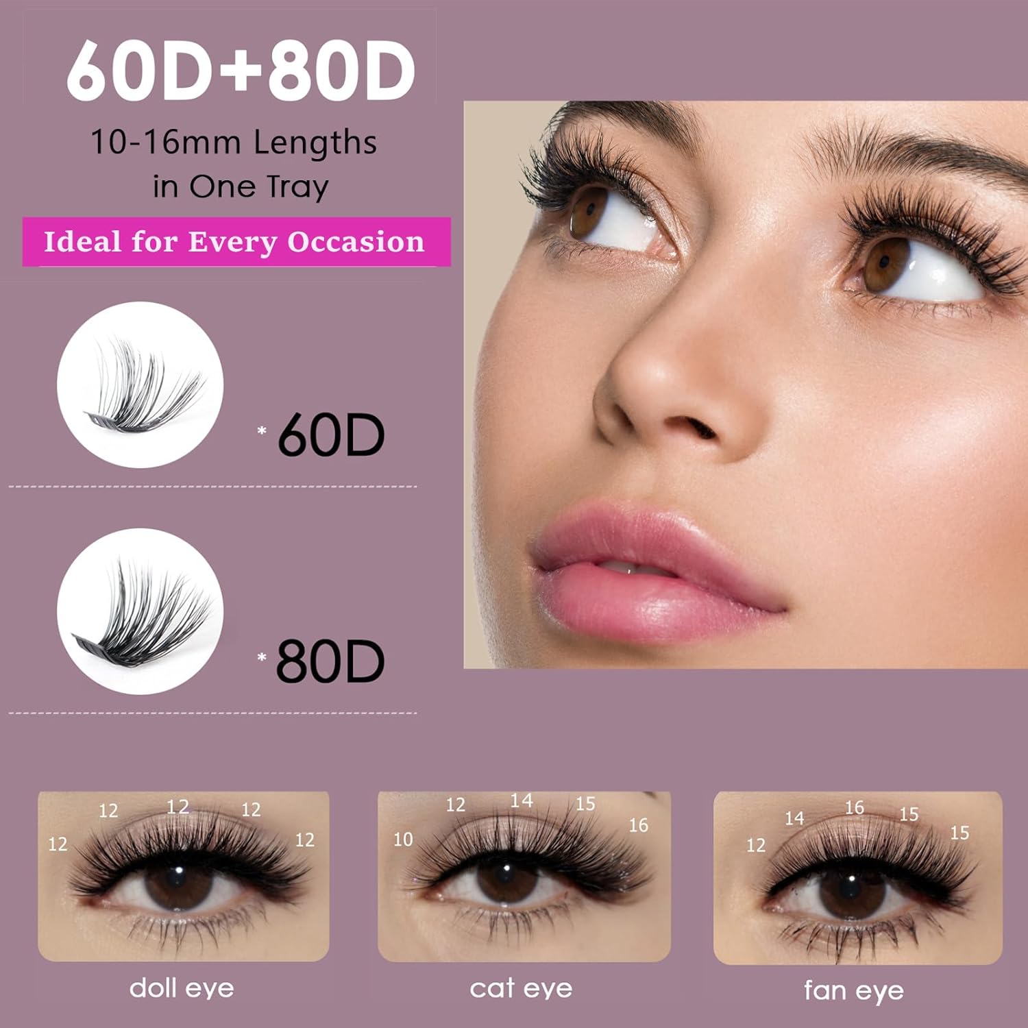 3D Thick Lash Extension Kit 320 Pcs Fluffy Lash Clusters 60D+80D 10-16mm Eyelash Extension Kit Individual Lashes with Bond and Seal Glue Tweezers DIY Eyelash Extensions for Beginners (60D+80D) - Image 3