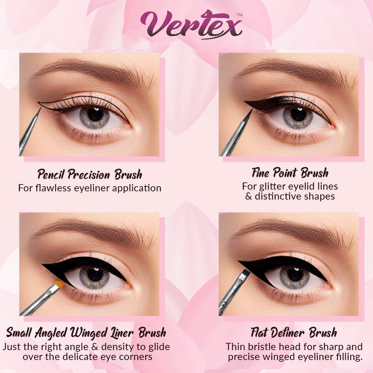 Eyeliner Brush Fine Angled Set - For Liquid Gel Liner Applicator Bent Stencils Thin Pencil Pen Real Small Sharpener Angle Wing Tips Firm Makeup Brushes Black Stamp Winged Kit Flat Waterproof Cat Eye - Image 3