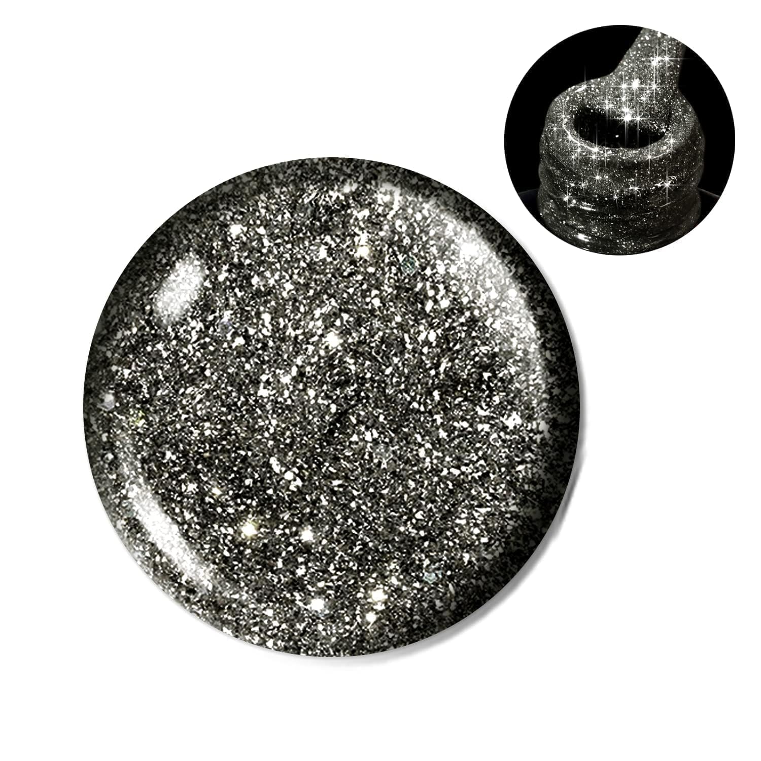 Beetles Black Gel Nail Polish, 1Pcs 15ML Glitter Gel Nail Polish Black Sparkle Reflective Shimmer Color Soak Off UV Lamp Disco Nail Art Manicure Salon DIY at Home Gifts for Her - Image 8