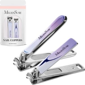 MelodySusie Nail Clippers Set, 2 in 1 Toenail Clippers Nail Clippers for Women, Ultra Sharp Stainless Steel Fingernail Nail Clippers for Men, Nail Cutter, Gifts for Women Men, Purple