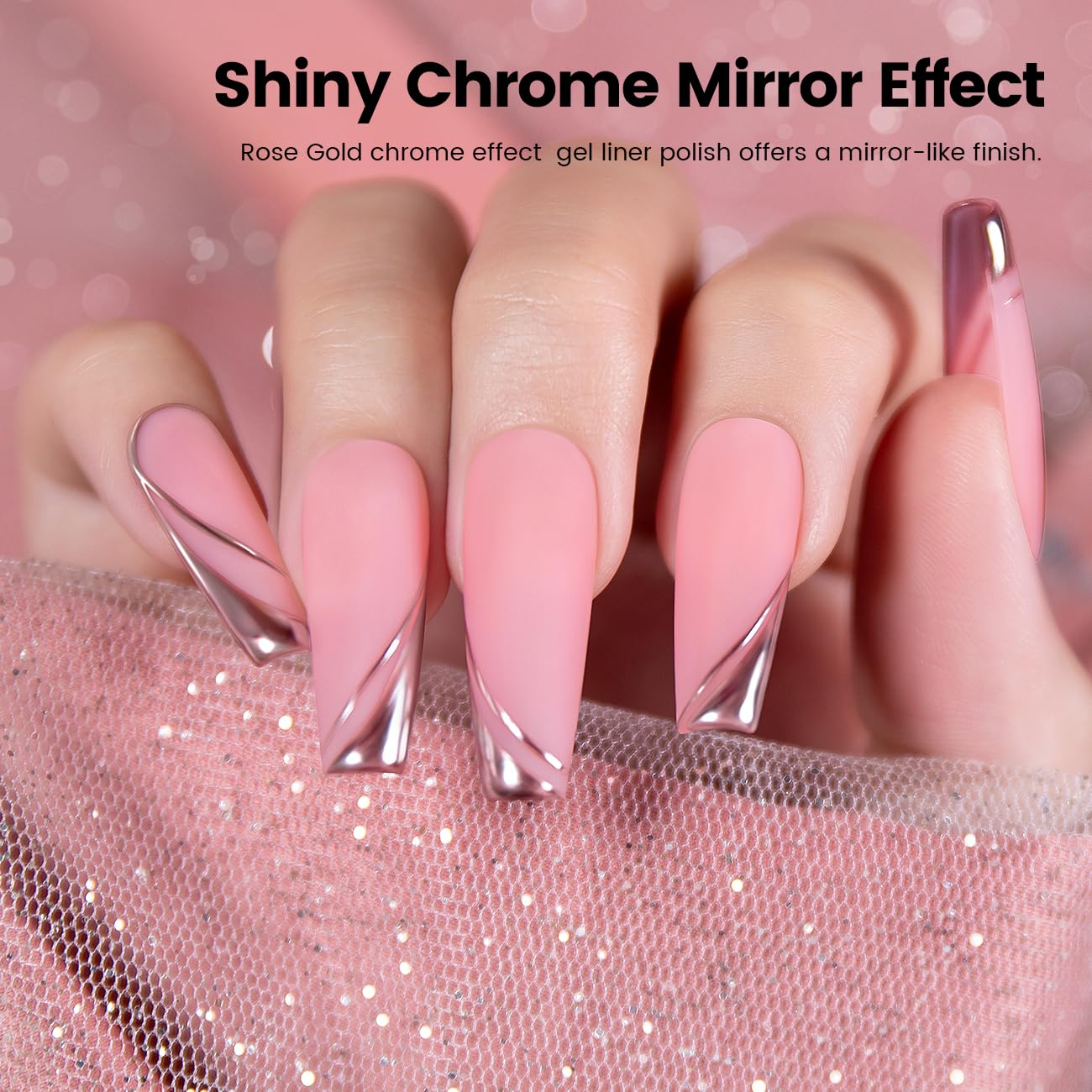 RARJSM Metallic Gel Liner Nail Art Rose Gold 3D Mirror Chrome Effect Gel Nail Polish 8ml Painting Build in Thin Brush Metal Painted Drawing Striper Gelpolish Soak off Curing Requires for Home Salon - Image 4