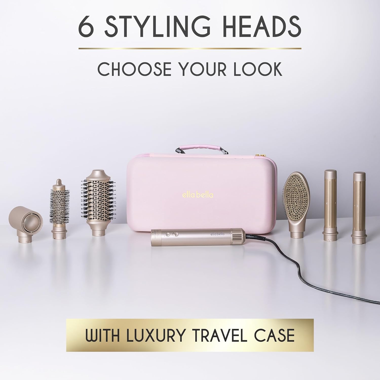 ELLA BELLA® 6 in 1 Professional Hot Air Styler • Powerful Hair Dryer & Straightener Set • Styling Without Heat Damage • Fast Drying Curling Volumizing Straightening • Includes Protective Travel Case - Image 6
