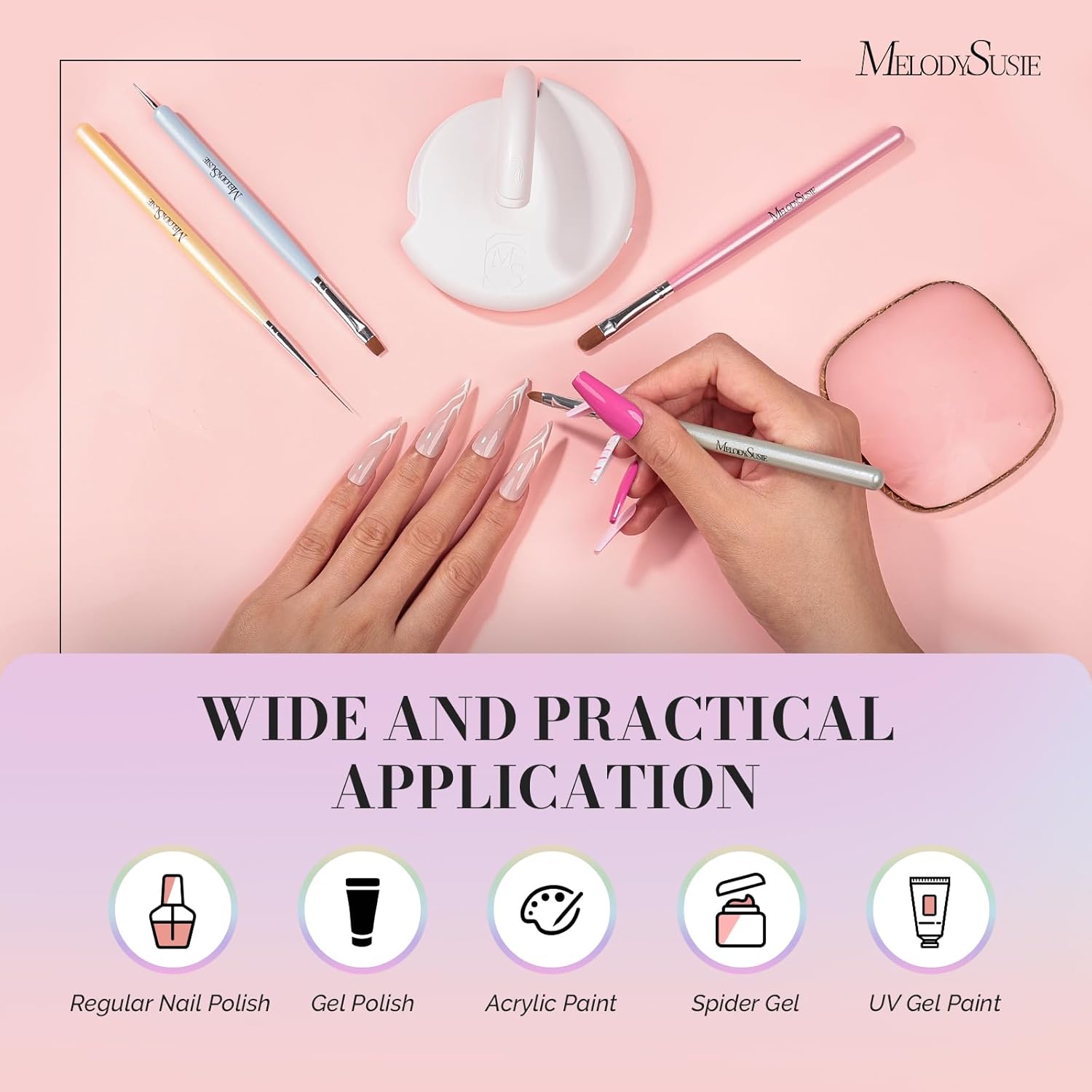 MelodySusie Nail Art Brushes Set,6pcs Nail Art Design Pen Painting Tools with Extension Gel Brush, Polish Brush, Builder Brush,Liner Brush, Carved Brush, and Dotting Pen for Home DIY Salon Use - Image 6