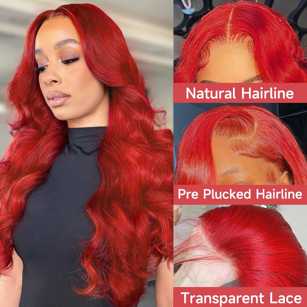 Red Lace Front Wigs Human Hair Pre Plucked 13x4 Body Wave Colored Red Human Hair Wig Hd Lace Frontal Glueless Wigs 180% Density 22 Inch - Image 2
