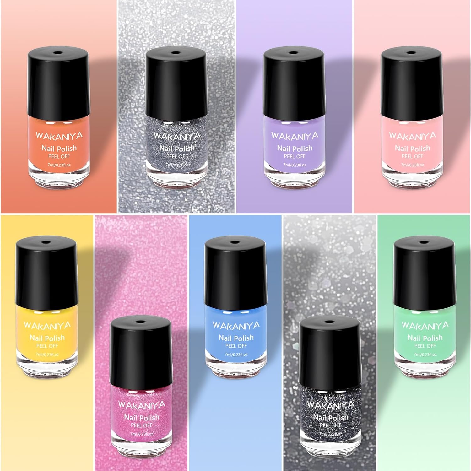 Kids Nail Polish for Girls with Gems Stickers, Non-Toxic Peel-Off Quick Dry Mini Nail Polish 9 Colors Set for Ages 3+ - Image 2