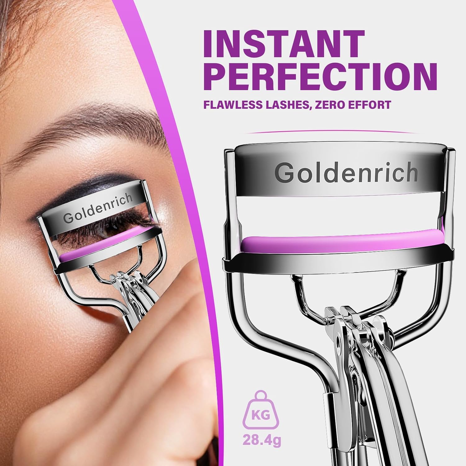 Goldenrich Eyelash Curler Set Silver Purple Pink Design 6 Replacement Pads - Image 3