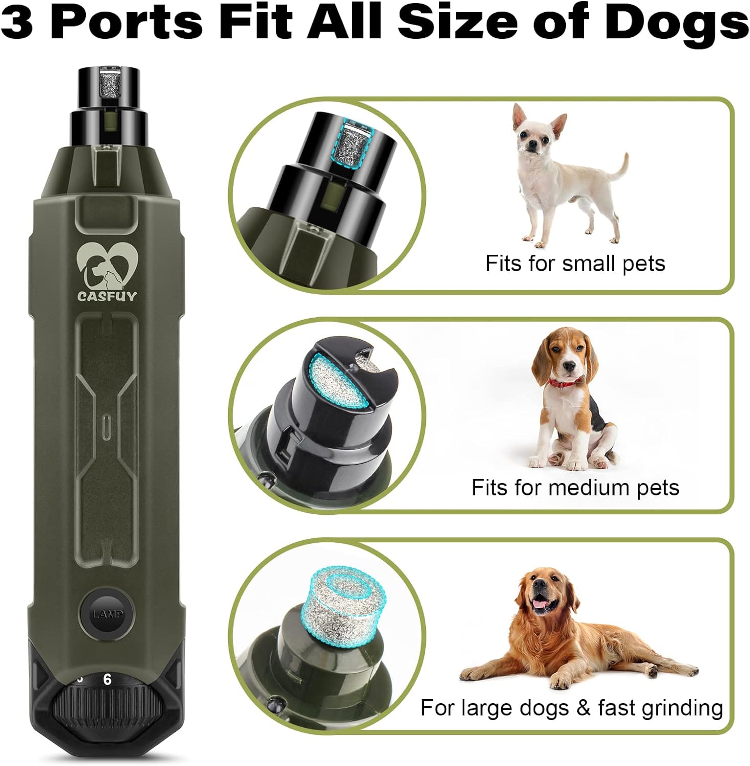 Casfuy Rechargeable 6-Speed Quiet Dog Nail Grinder for All Dog Sizes - Image 5