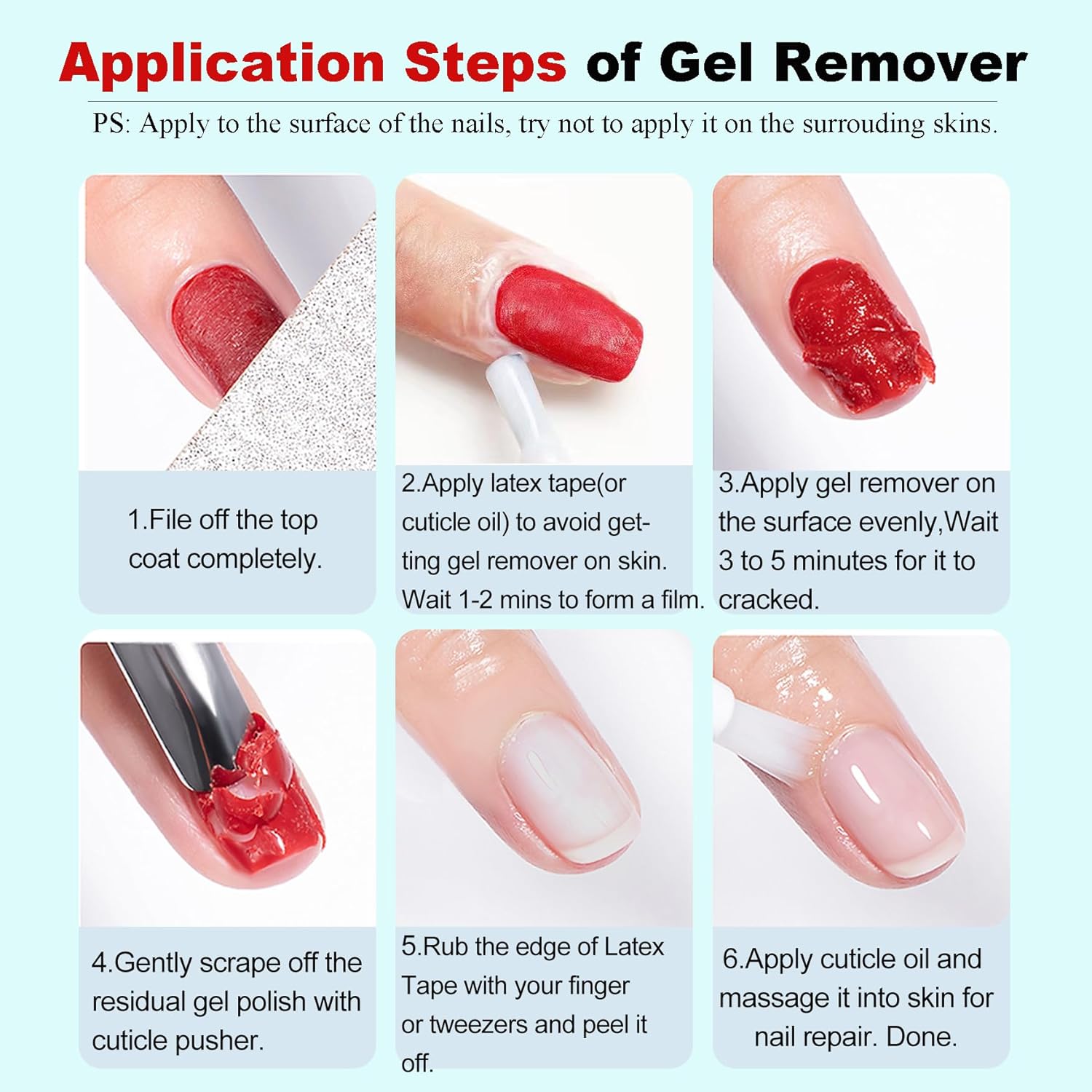 Gel Nail Polish Remover, Gel Remover Kit with Liquid Latex for Nails, No Need to Wrap or Soak, Removes Nail Polish in 2-5 Minutes, Acetone Free, Not Damage to Nails, with Manicure Tools - Image 9