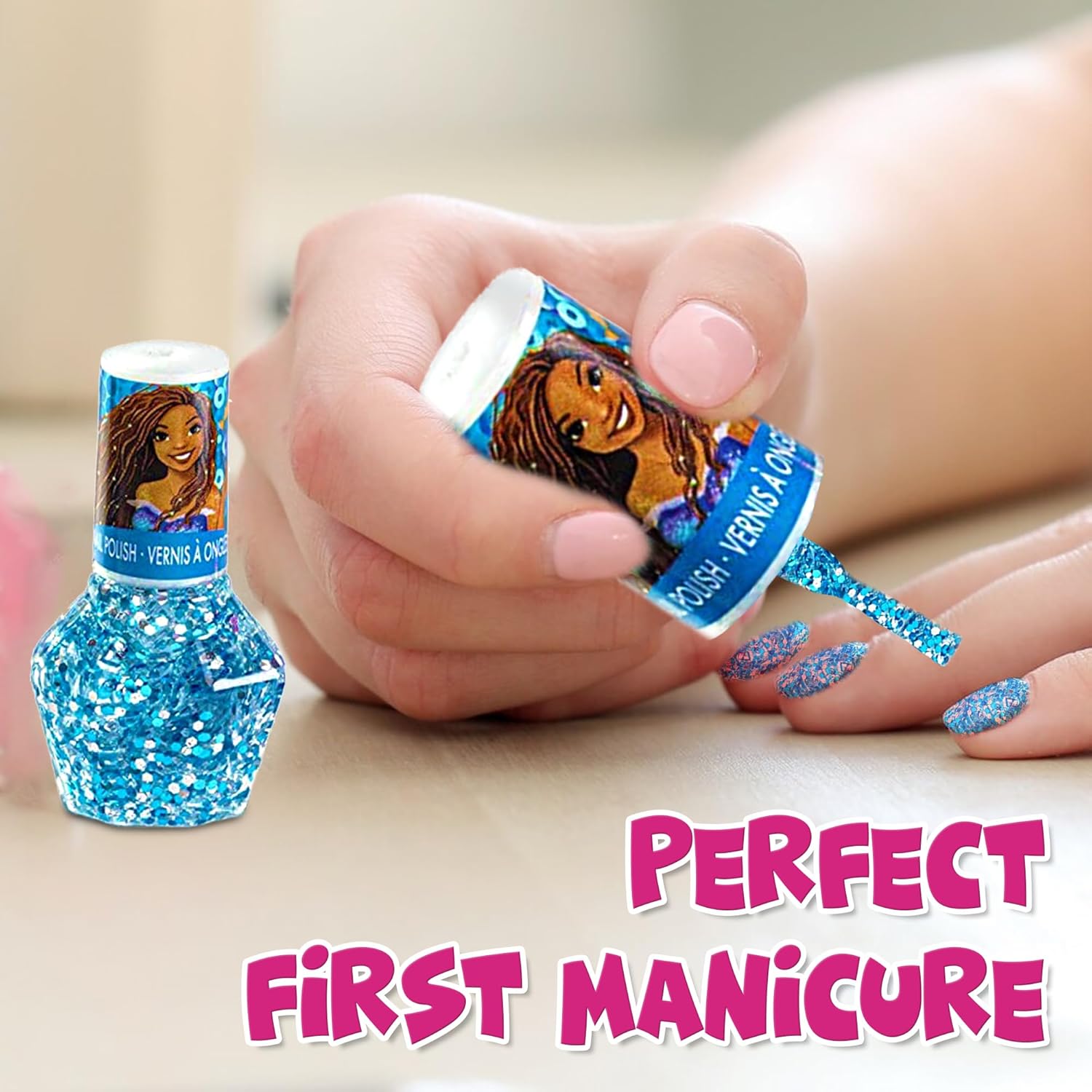 Disney The Little Mermaid Ariel Kids Washable Nail Polish Set, Pretend Play Makeup Beauty Set Birthday Toys Gift for 3 4 5 6 7 8 9 10 11 12 Years Old Kid - Image 5