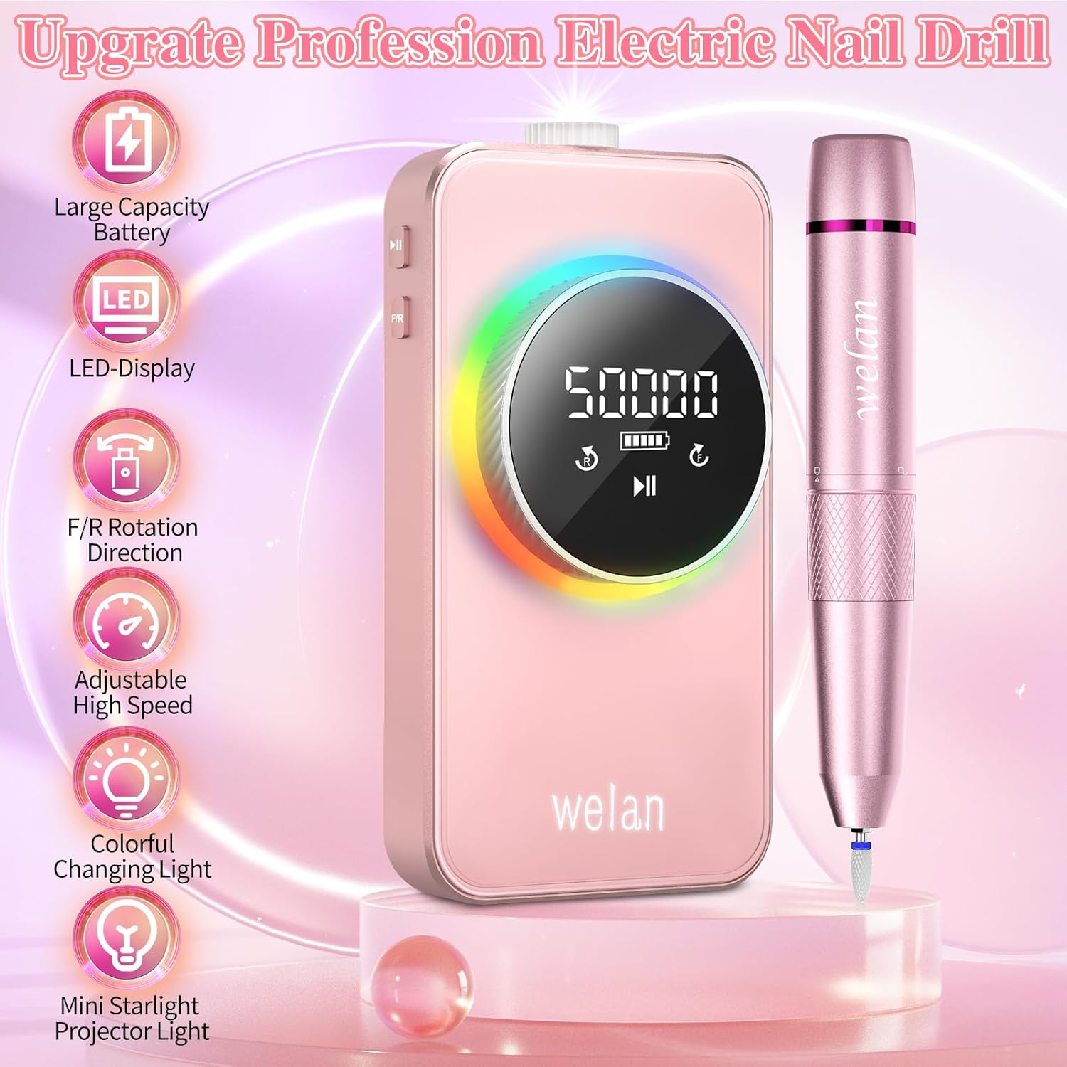 Rechargeable 6000mAh Portable Electric Nail Drill 50000RPM Pro for Home and Salon Use - Image 2