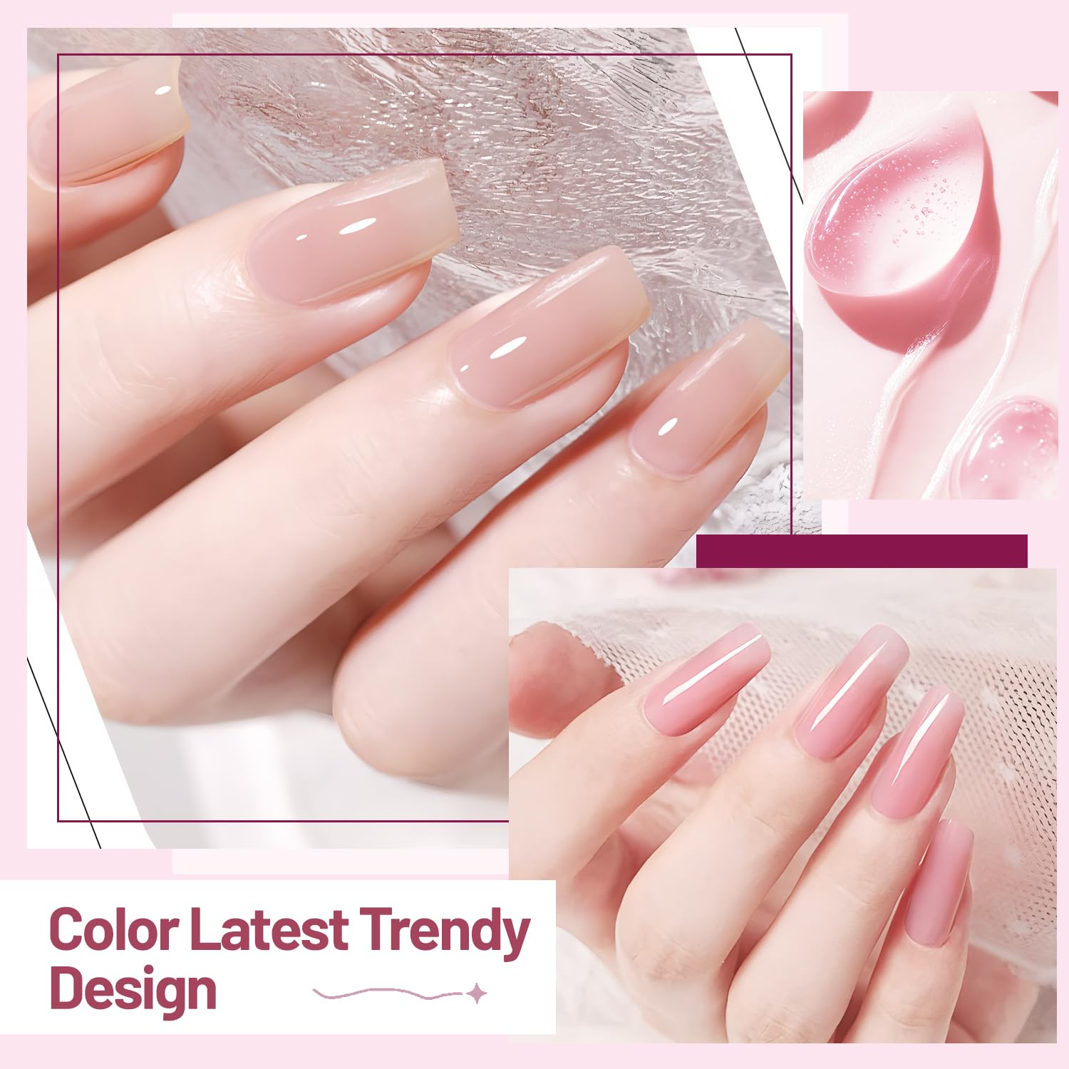 Jelly Nail Polish Set 6 Colors White Pale Red Soft Pink Natural Nude Pale Purple Fresh Pink Purple All Seasons Neutral Color Quick Dry Nail Polish Set for Women Salon DIY Nail Art - Image 4